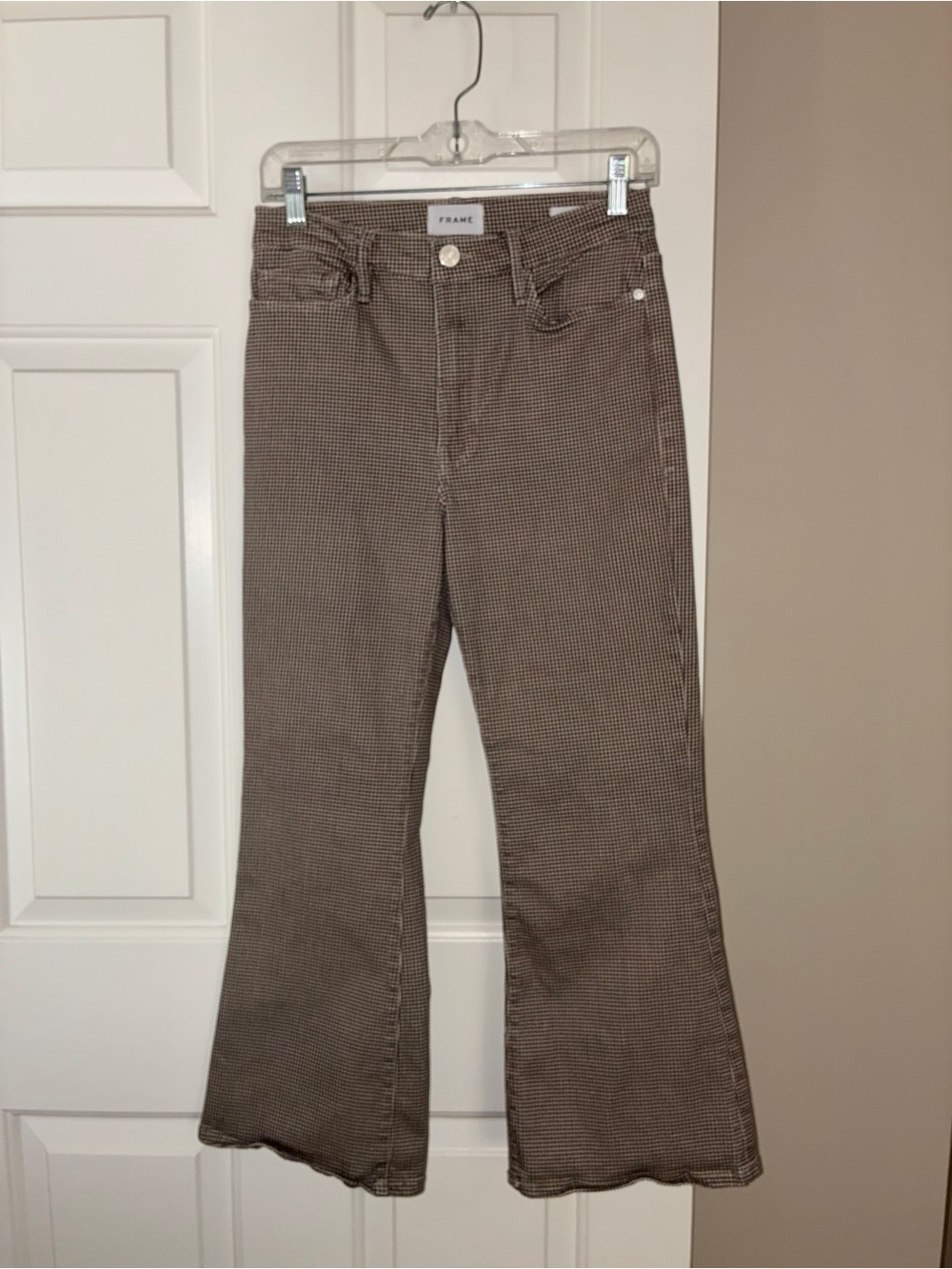 Frame Le Crop Flare Brown and Grey Houndstooth Jeans Sz 28 - Picture 9 of 14